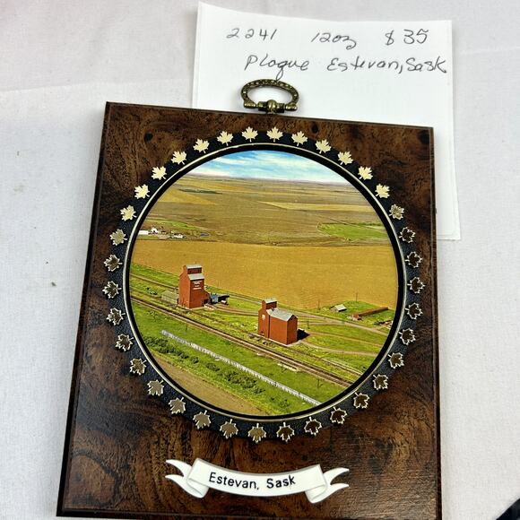 Estevan, Sask Wall Plaque Vintage Souvenirs 5 x 6 " wood FARM Picture in box - Picture 4 of 4